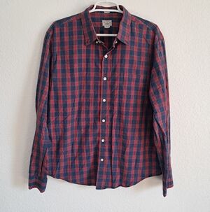 Vintage J.Crew Men’s XL Tartan Plaid Red Blue Button Down Shirt Long Sleeve